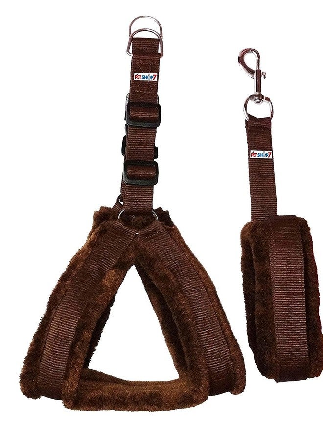 Skora Nylon Dog Harness & Leash Set with Fur 0.75 inch Small - Brwon (Chest Size - 25-28) - Image 1